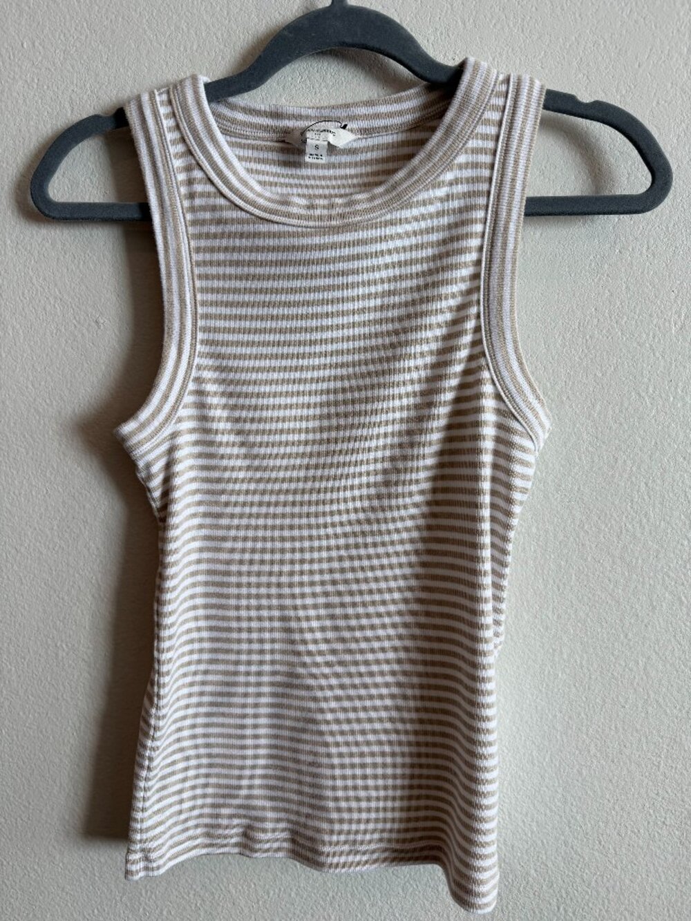 Banana Republic Ribbed Cutaway Tank Top Beige Stripe Small